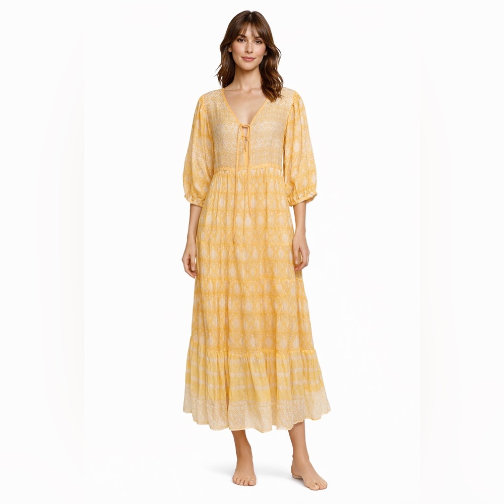 New NWT Daughters of India Jasmine Size L Maxi Dress Mango Yellow Cotton - Picture 14 of 14